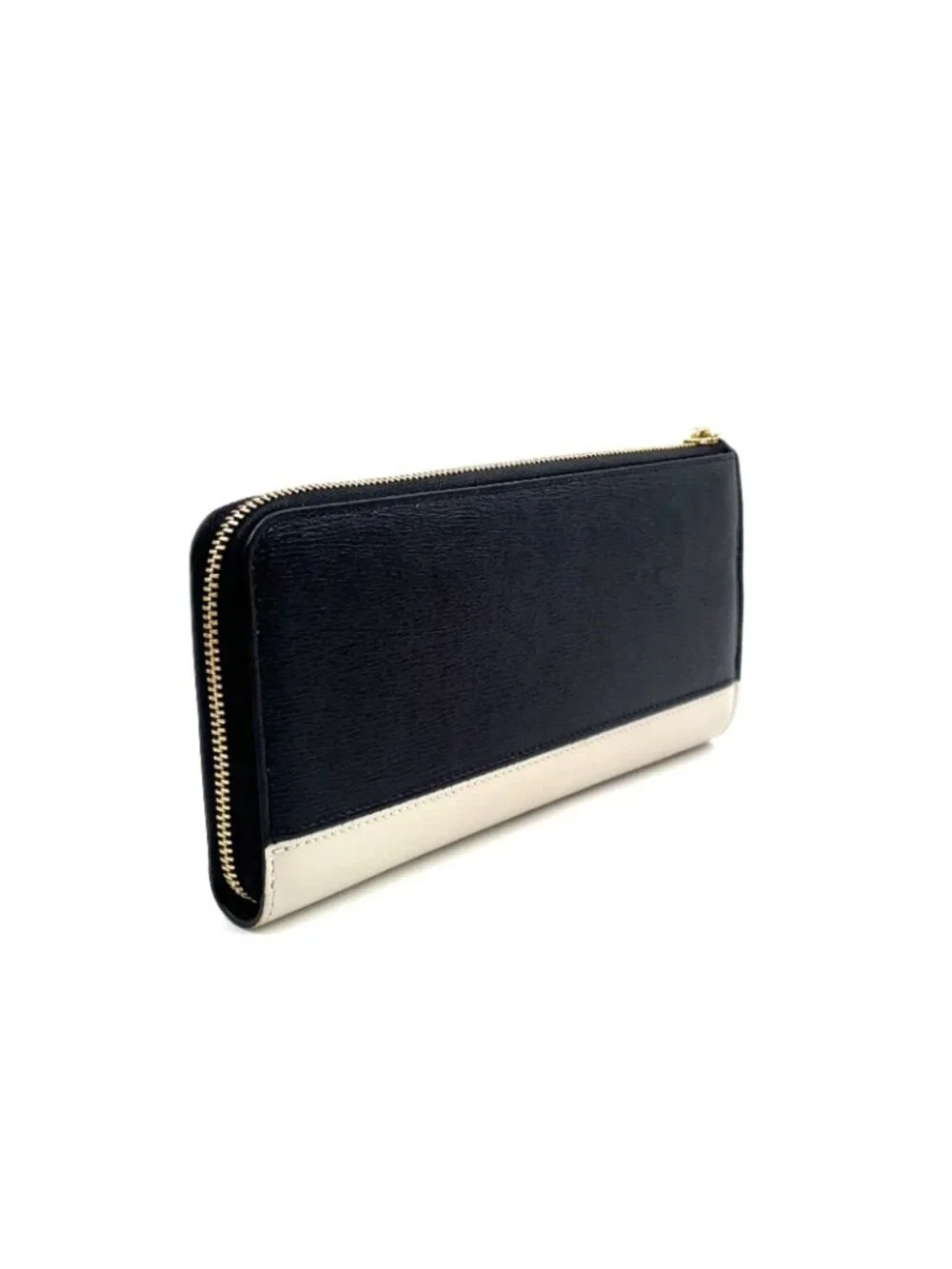 Bvlgari B-zero One Charm L-shaped Zipper Leather Black White Wallet Gold